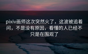 pixiv画师这次突然火了，这波被追着问，不是没有原因，看懂的人已经不只是在围观了