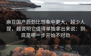 麻豆国产后劲比想象中更大，越少人提，越说明它值得单独拿出来说：到底是哪一步开始不对劲